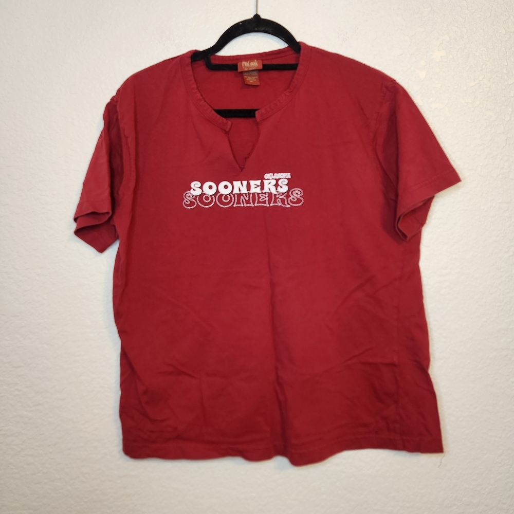 Oklahoma Sooner Shirt xl Red Solid Short Sleeve Pullover Tee